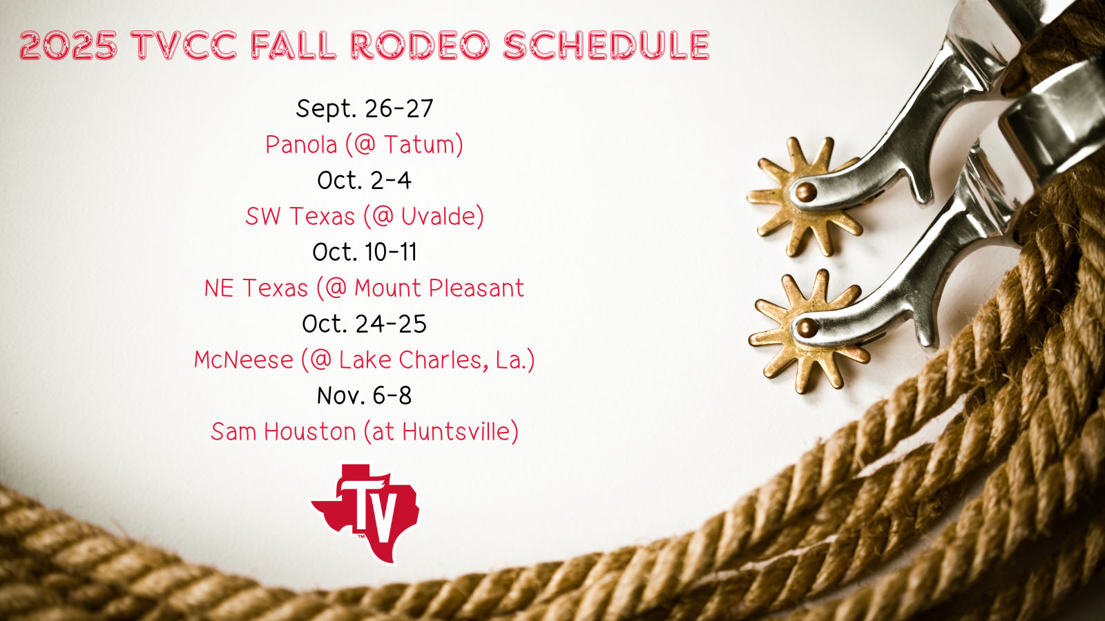2025 TVCC Fall Rodeo Schedule